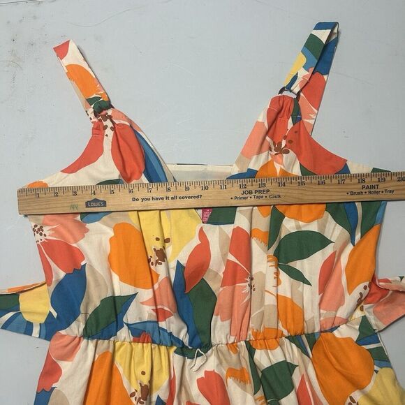 Vince Camuto Floral Midi Sundress Cream Yellow Orange Green Blue Size 14 - Picture 8 of 12